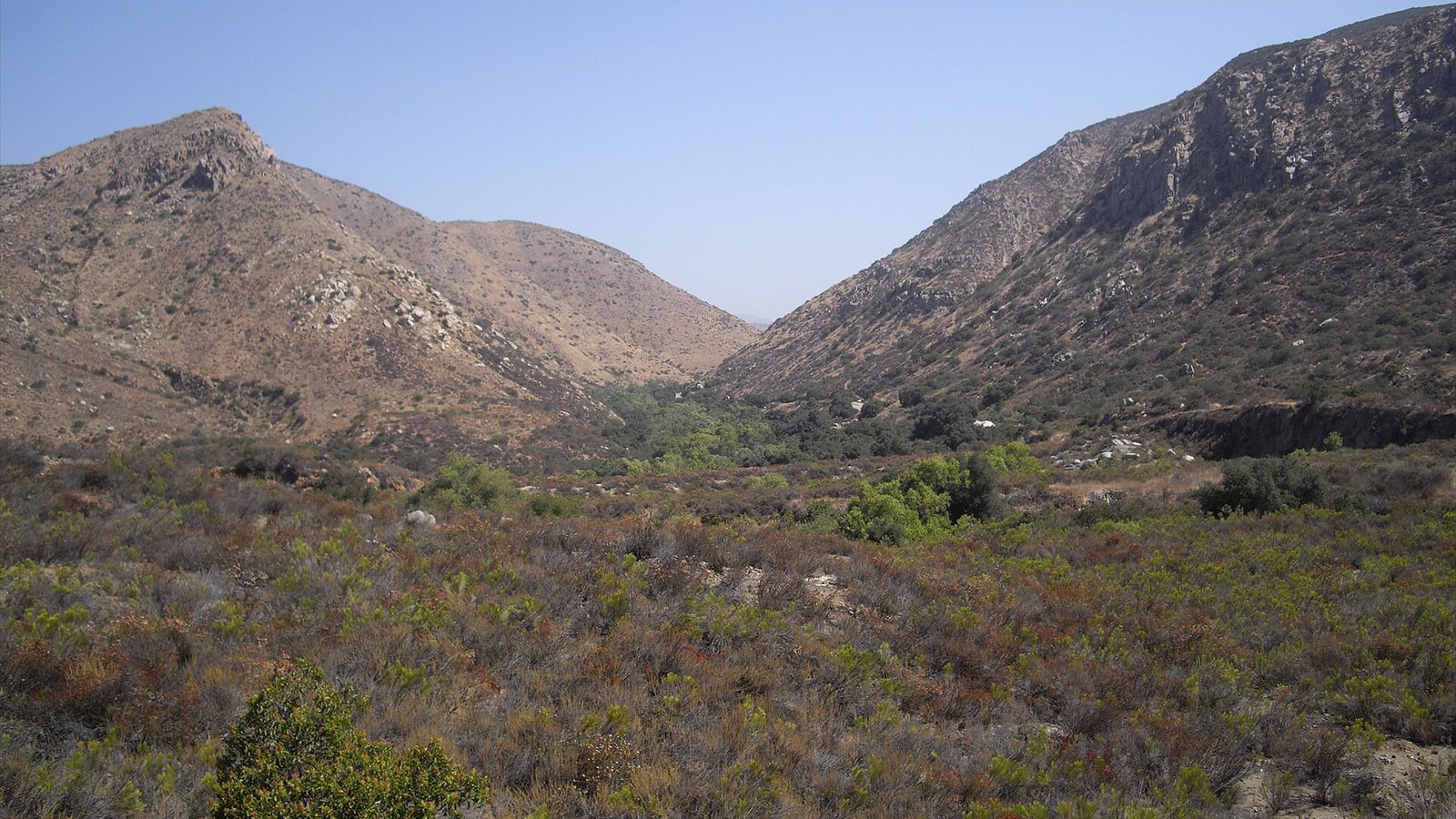 Mission Trails Regional Park , view towards gorge from visitors center. A large regional park in San Diego , Southern California. With California coastal sage and chaparral and riparian habitats.