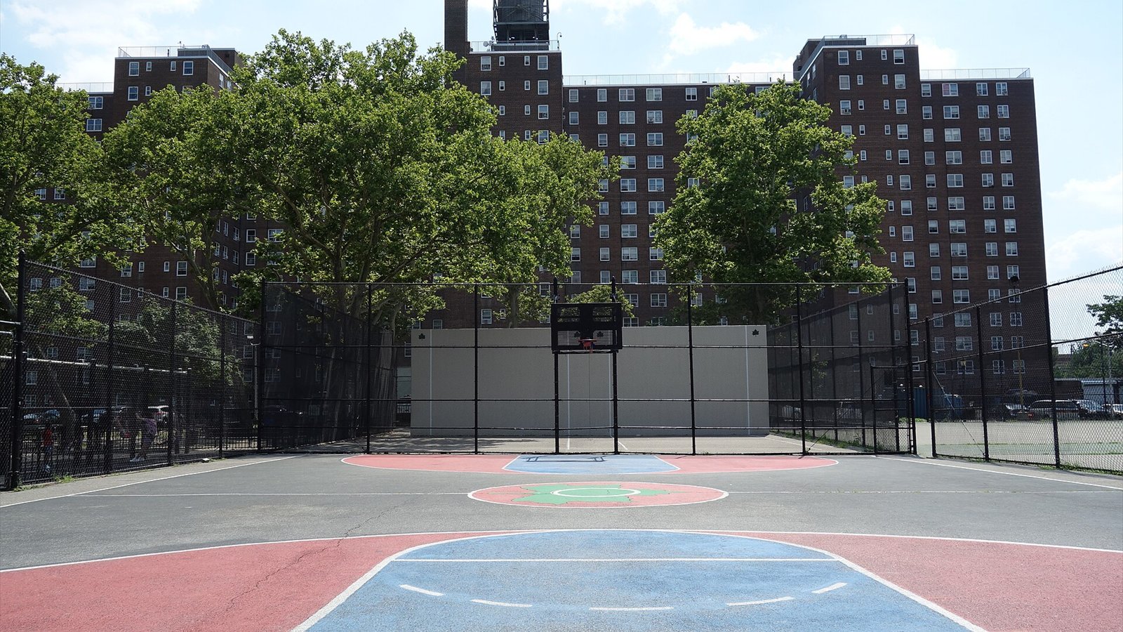 The basketball court of Coffey Park, at Richards Street and Pioneer Street in Red Hook, Brooklyn. Taken during the 2018 New York City ePrix.