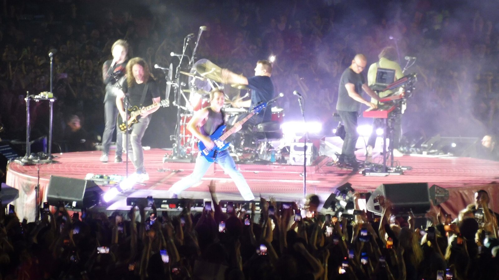 My Chemical Romance performing the 'B-Stage' element of their 'Love Live The Black Parade' concert at Wembley Stadium.