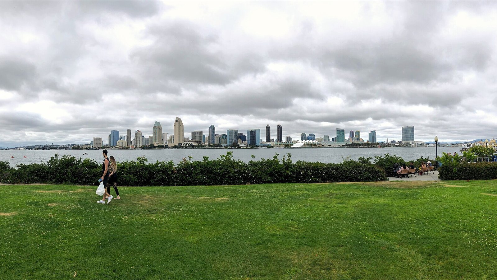 View of the downtown San Diego skyline on a cloudy day from the west. Picture was taken from Coronado looking east.
