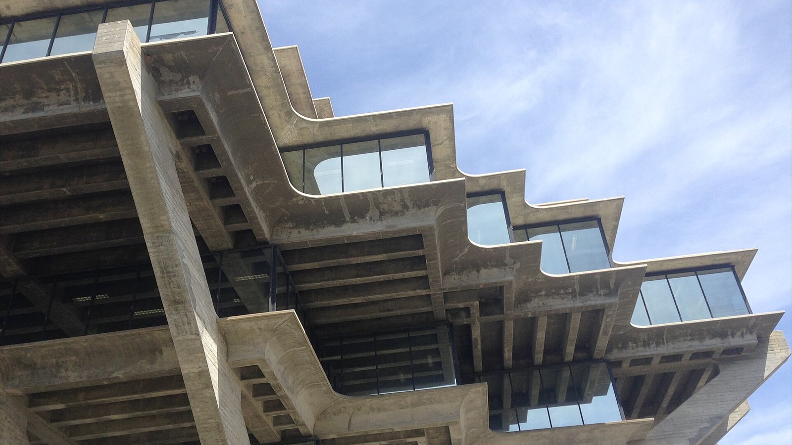A detail of the iconic Geisel Library on the UC San Diego campus.