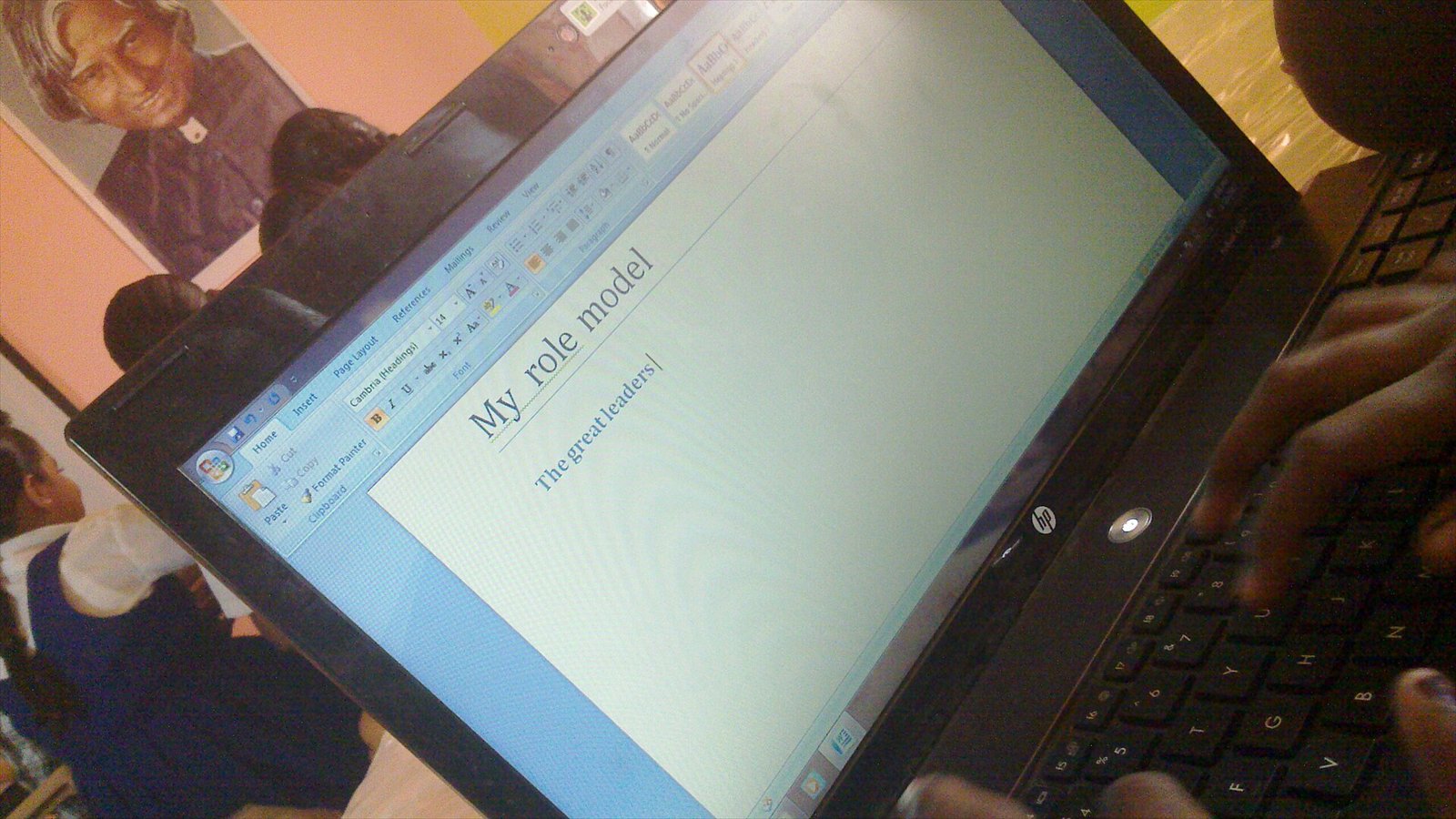 Government school students are learning to type on a computer